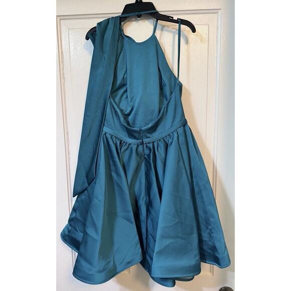 NWT Mac Duggal Teal Halter High Neck Shoulder Bow Mini Dress 20710 Size 2 - Picture 10 of 16